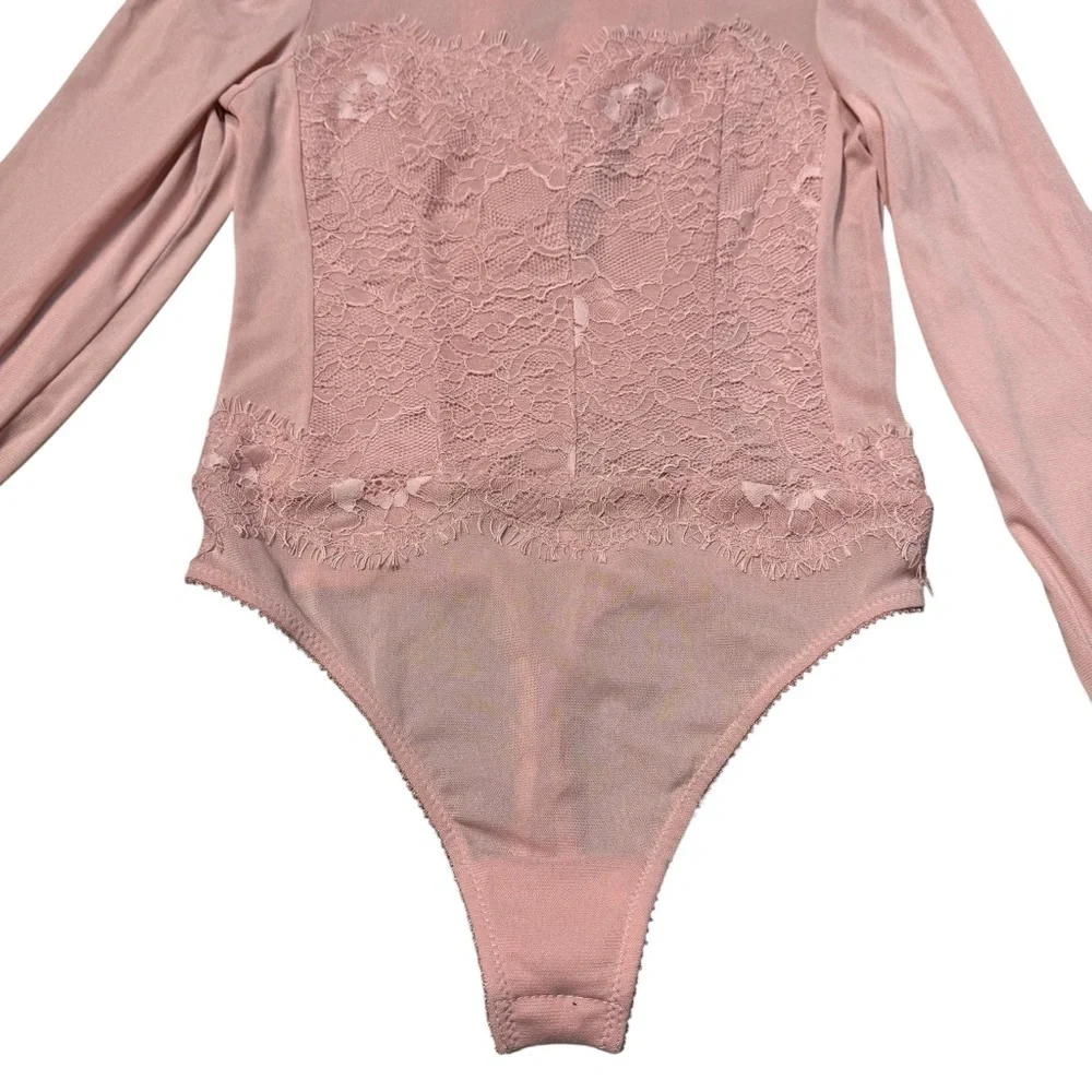 New Free People Sweet Nothings Long Sleeve Peachskin Bodysuit Size XS